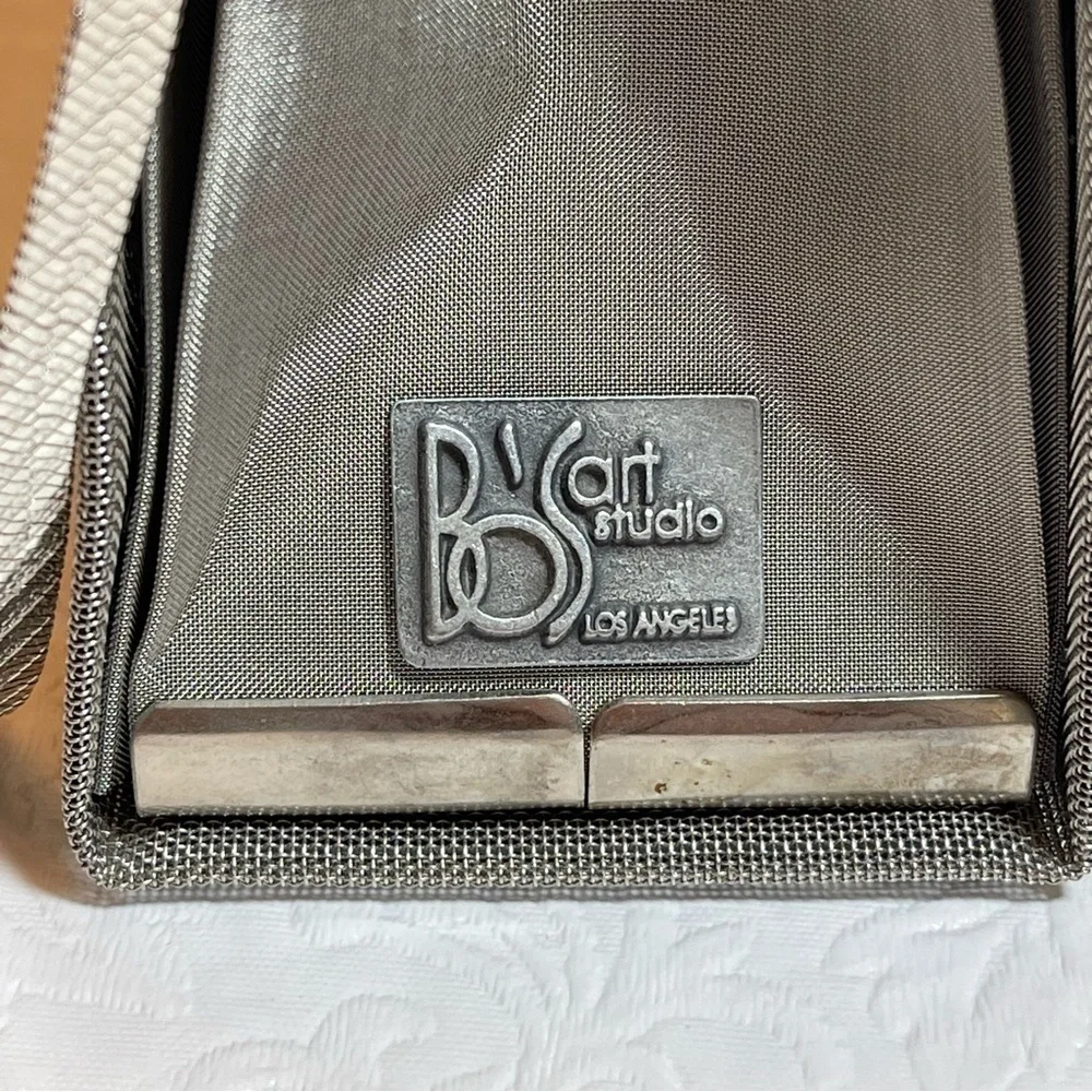 BO’s Art Studio Stainless Steel Mesh Evening Bag Painted Leaf Embellishment